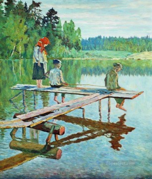 Artworks in 150 Subjects Painting - evening angler Nikolay Bogdanov Belsky kids child impressionism